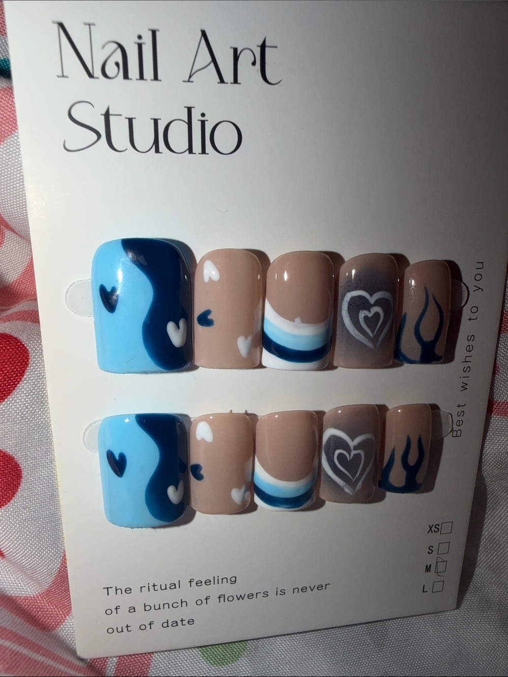 Blue & Nude Heart Nail Art Press-Ons